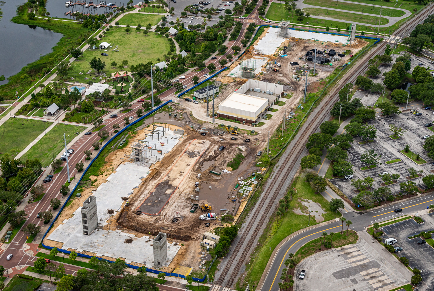 Aerial photo of construction progress.