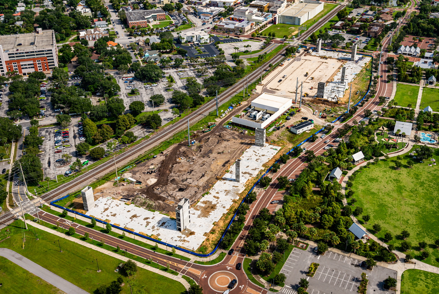 Aerial photo of construction progress.